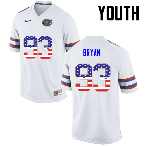 Youth Florida Gators #93 Taven Bryan College Football USA Flag Fashion Jerseys-White